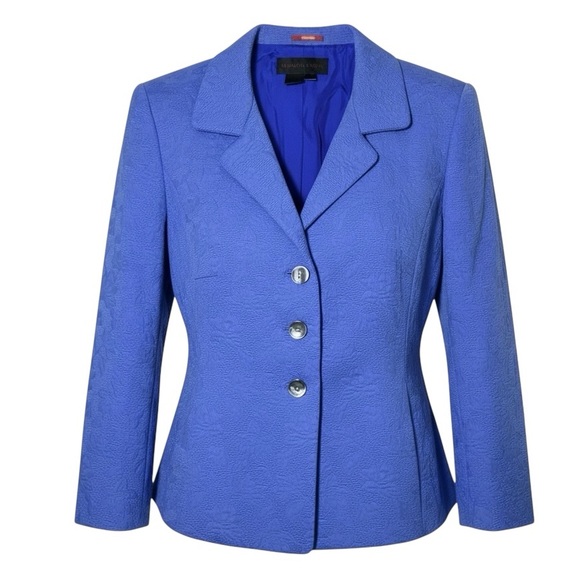 Nina Mclemore Jackets & Blazers - Nina McLemore Cornflower Blue Floral Embroidered Brocade Jacquard Jacket Blazer